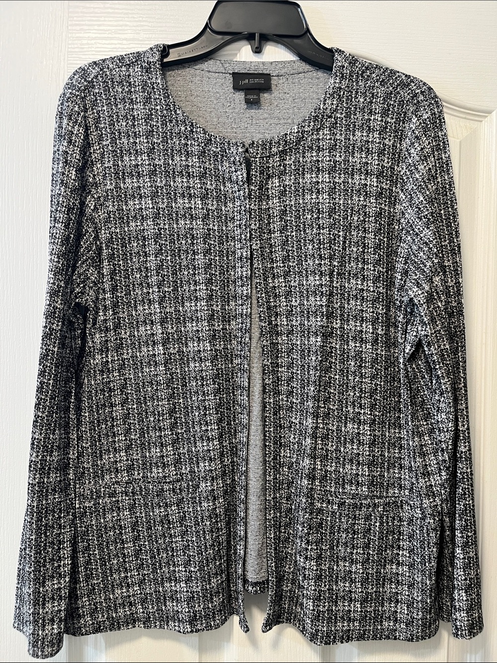 J. Jill Black & White Textured Knit Open Cardigan